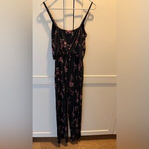 Kaileigh Adalia Knit Jumpsuit Black with Pink Floral Accents